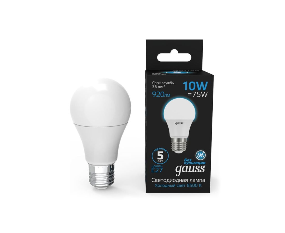 LED ნათურა 10W A60 920lm 6500K E27 - 102502310 Gauss Black — ნათურა და ვაზნა